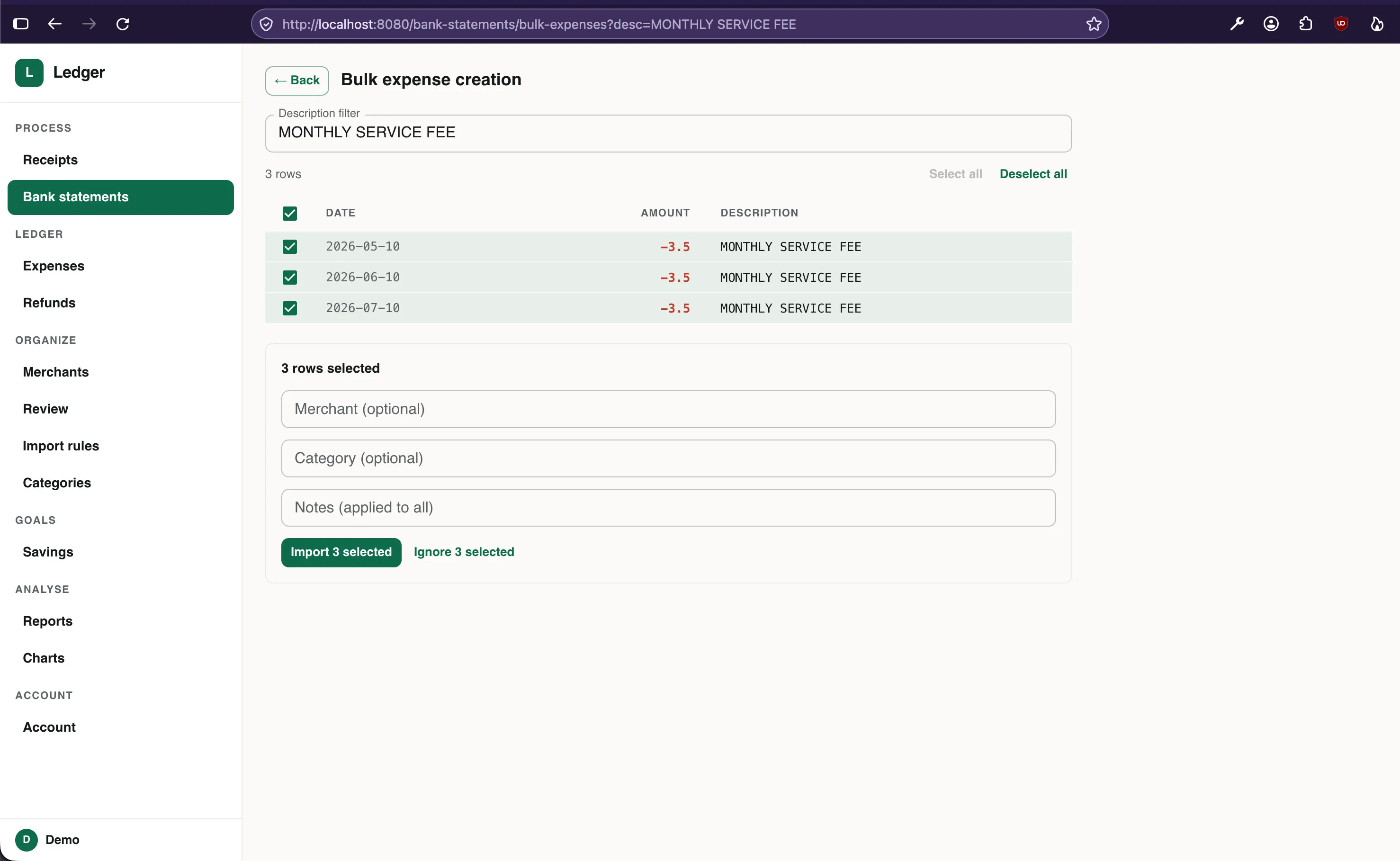 Bulk Expense Creation